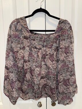 Fire Los Angeles Mauve & Dusty Rose Floral Square-Neck Blouse